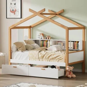 Merax Kids House Beds with Drawers & Shelves